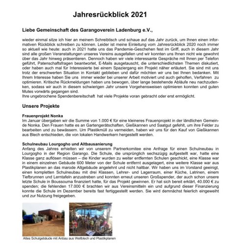 Spendenbescheinigungen + Jahresrückblick 2021
